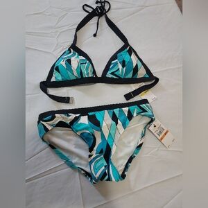 Michael Kors Black and Blue Bikini with Triangle Top